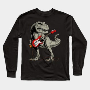 Dinosaur playing Electric Guitar Long Sleeve T-Shirt